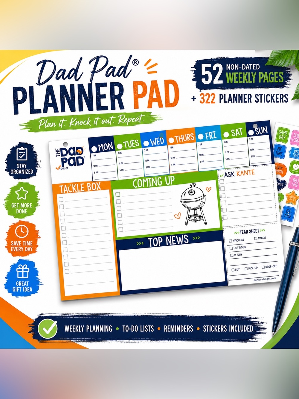 adidas Dad Pad Planner - Blue, Green & Orange Weekly Organizer